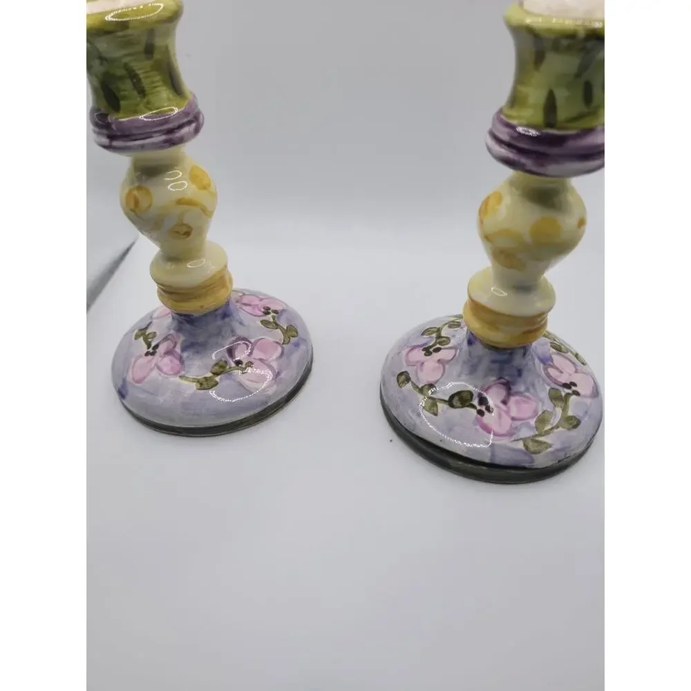 Handmade Pottery Candle Holders Pair